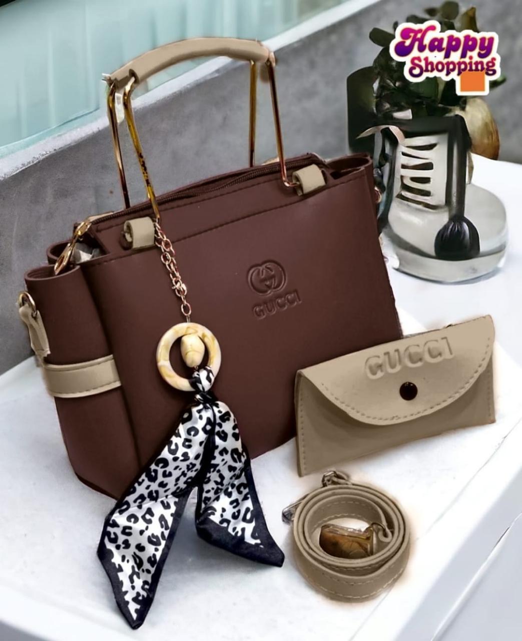 Stylish Women's Hand Bag Set - 2 Pcs Rexine with Plain Pattern