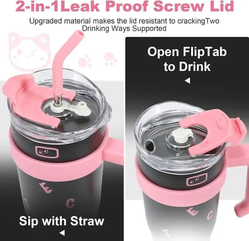 40 OZ Tumbler with Handle and Nozzle Straw Lid, Insulated Reusable Stainless Steel Travel Mug Keeps Drinks Cold up to 34 Hours